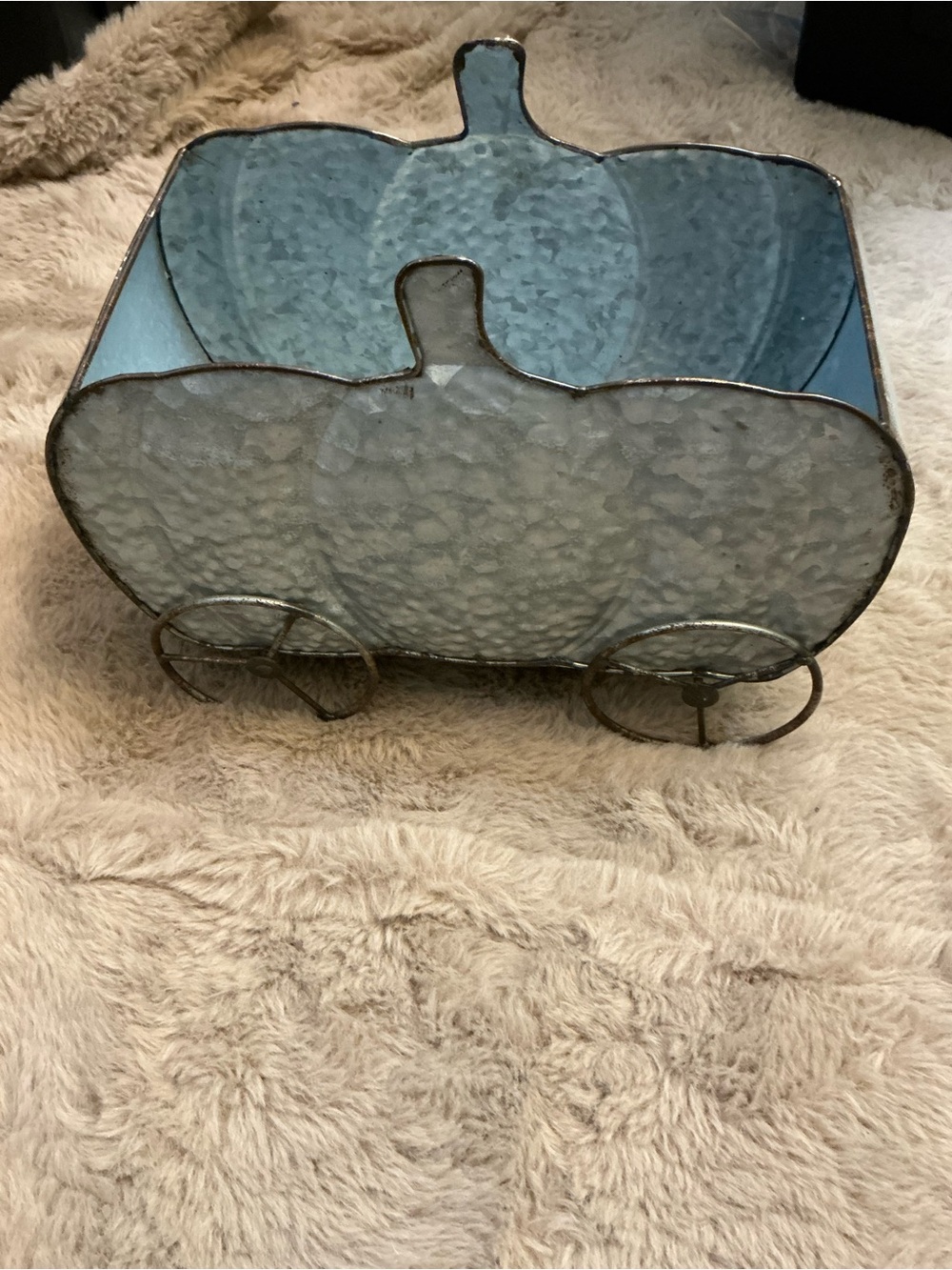 Farmhouse Galvanized Metal Pumpkin Carriage Planter Basket Halloween Fall Decor